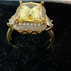 Gorgeous Tycoon brand emerald cut CZ yellow diamond ring